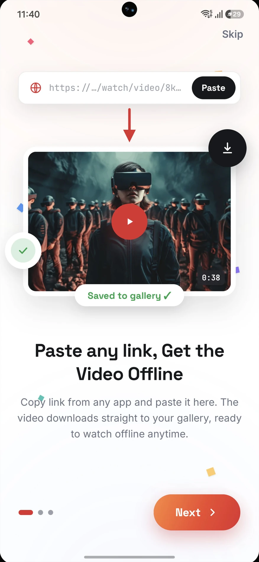 A link pasted into StreamOK, with the video already saved to the gallery
